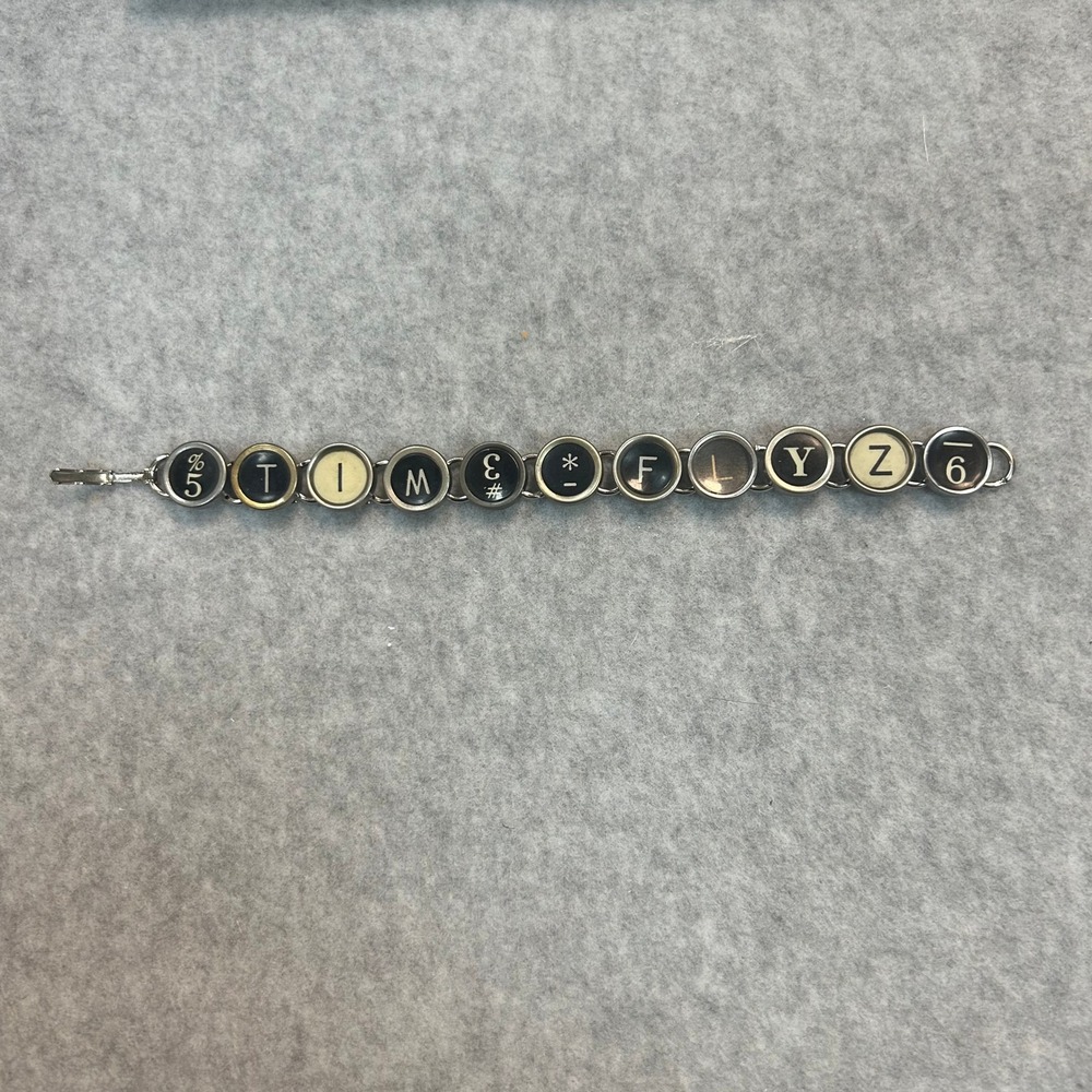 "TIME FLYZ" Antique Typewriter Key Bracelet/Wristlet Art 11 Keys 7-1/4" Inches
